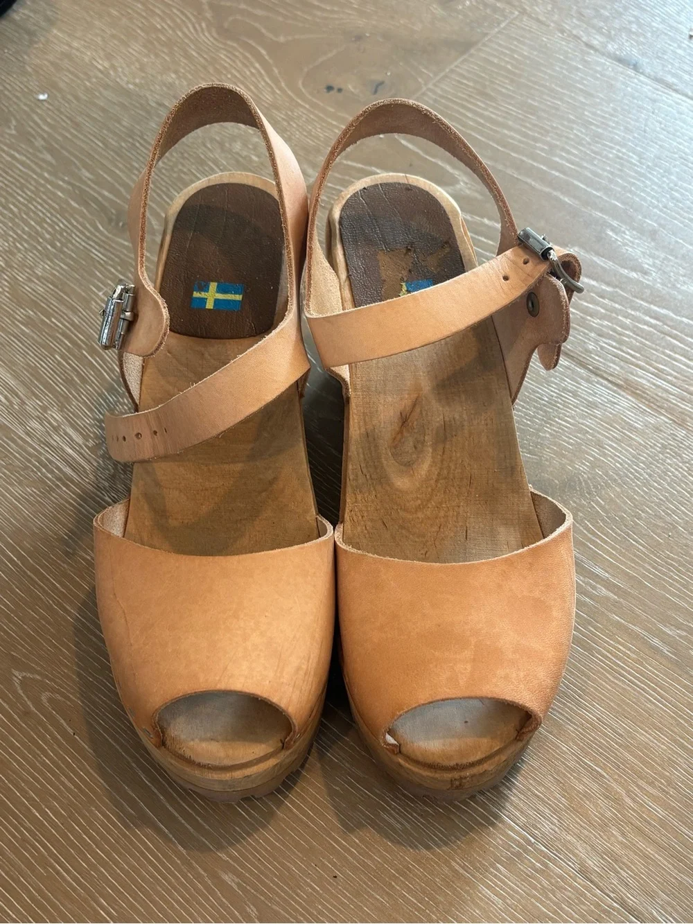 MIA Swedish Anatomic Greta Tan Leather Open-Toe Platform Slingback Sandals